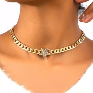GORGEOUS RHINESTONE STAR GOLD CHUNKY CHAIN CHOKER NEW